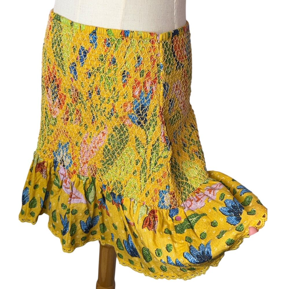 Farm Rio Summer Garden Smocked Mini Skirt Multicolor Size Large Ruffle Boho - Picture 6 of 12